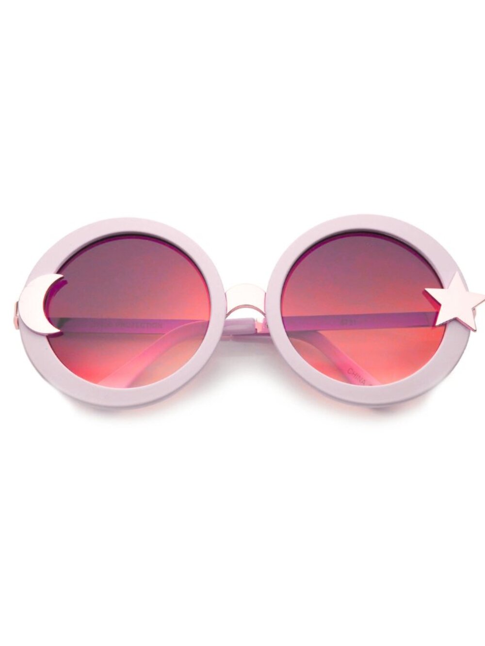 Big Round Star & Moon Celestial Pink Lens Wildfox Style Boho Sunglasses - Picture 3 of 5